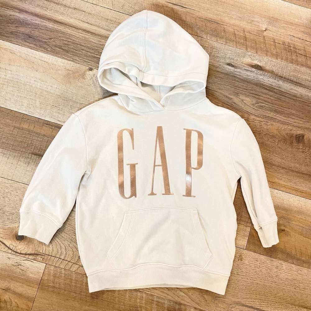 GAP Kids Girl’s Ivory Gold Logo Pullover Hoodie Size XS